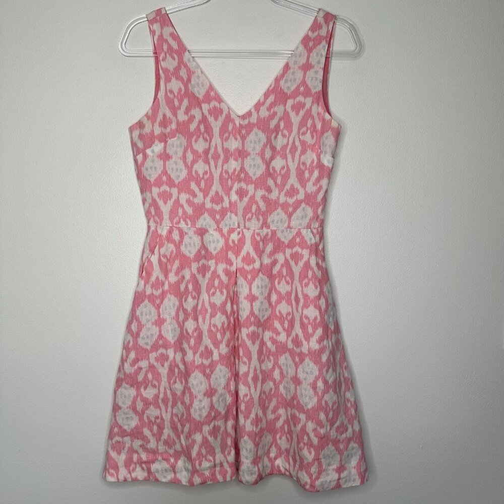 Gap Linen Mini Dress Size 4 Pink Geometric